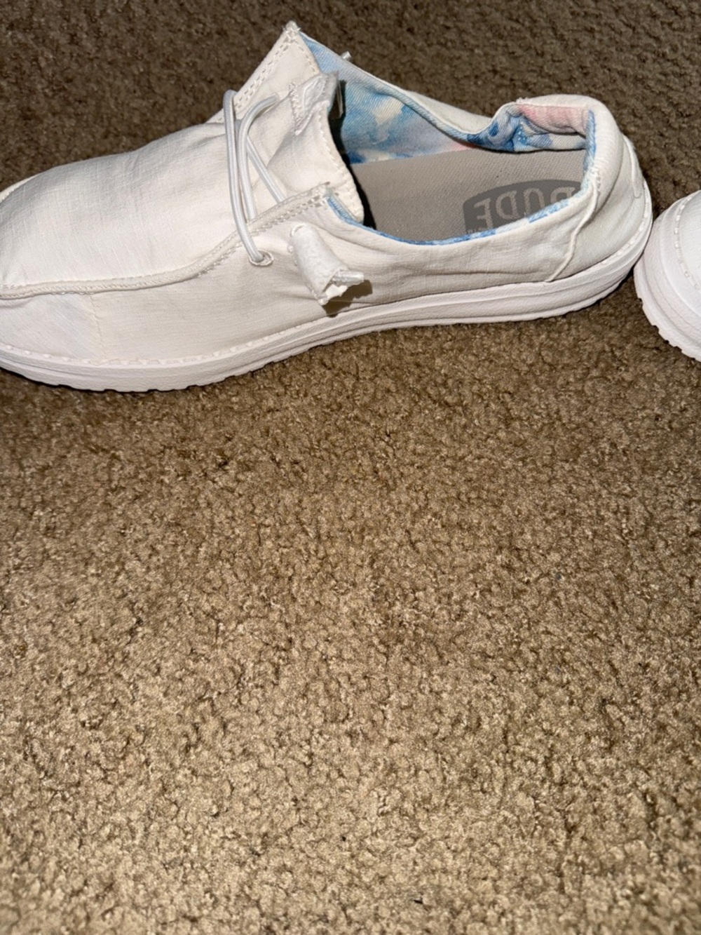 Hey Dude Women’s White Slip-On Sneakers with Blue Inner Pattern - Picture 9 of 13